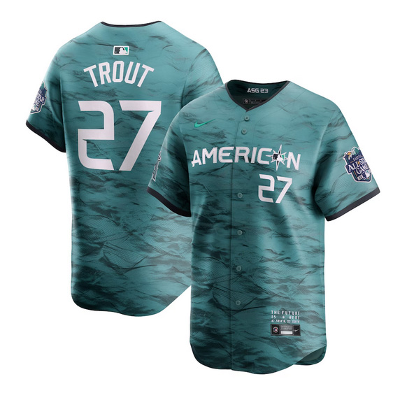 Men%27s American League Nike Teal 2023 MLB All-Star #27 Mike Trout Game Limited Jersey